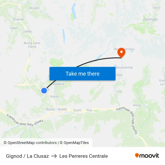 Gignod / La Clusaz to Les Perreres Central map