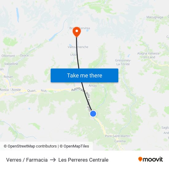 Verres / Farmacia to Les Perreres Centrale map