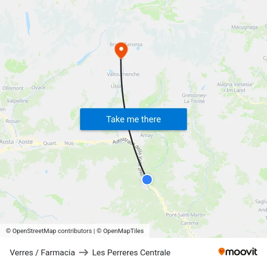 Verres Pharmacy to Les Perreres Central map