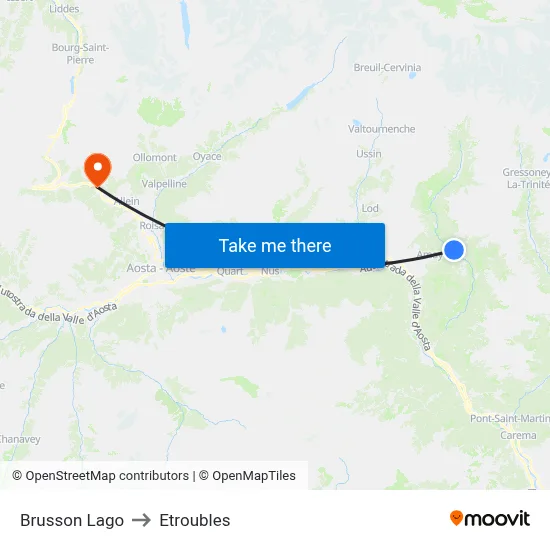 Brusson Lake to Etroubles map