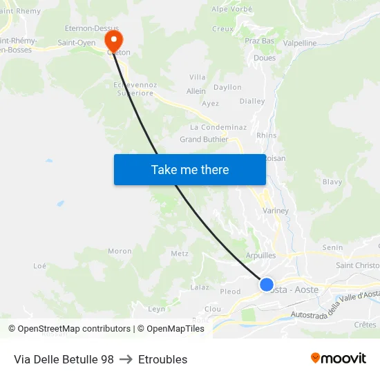 Via Delle Betulle 98 to Etroubles map