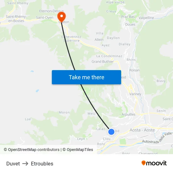 Duvet to Etroubles map