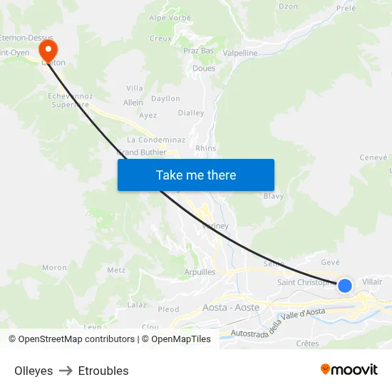 Olleyes to Etroubles map