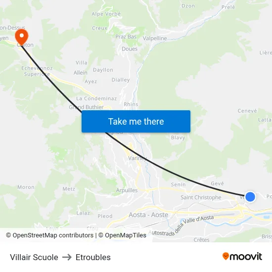 Villair Schools to Etroubles map