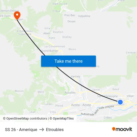 Highway 26 - Amerique to Etroubles map