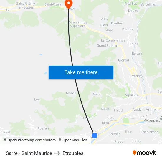 Sarre - Saint-Maurice to Etroubles map