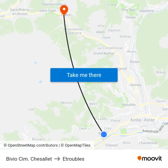 Chesallet Cemetery Junction to Etroubles map