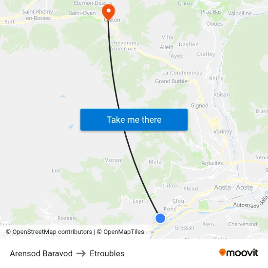 Arensod Baravod to Etroubles map