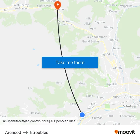 Arensod to Etroubles map