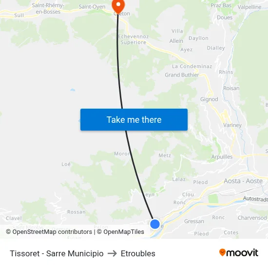 Tissoret - Sarre Town Hall to Etroubles map