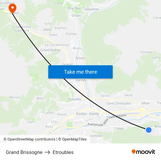 Grand Brissogne to Etroubles map