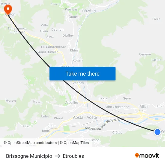 Brissogne Town Hall to Etroubles map