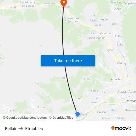 Bellair to Etroubles map