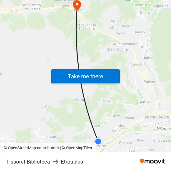 Tissoret Library to Etroubles map