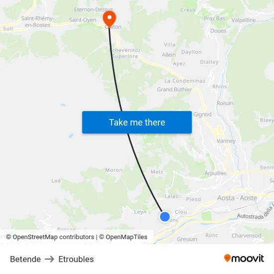 Betende to Etroubles map