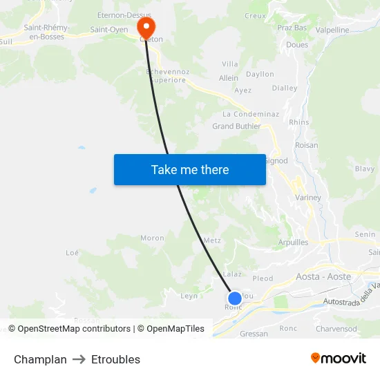 Champlan to Etroubles map