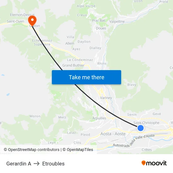 Gerardin A to Etroubles map