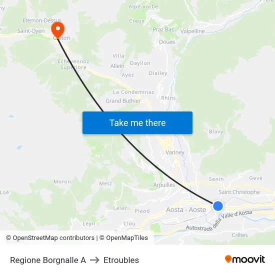Borgnalle Region A to Etroubles map