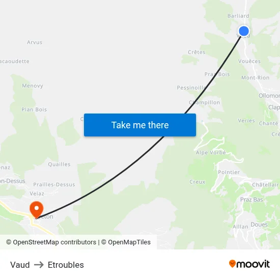 Vaud to Etroubles map