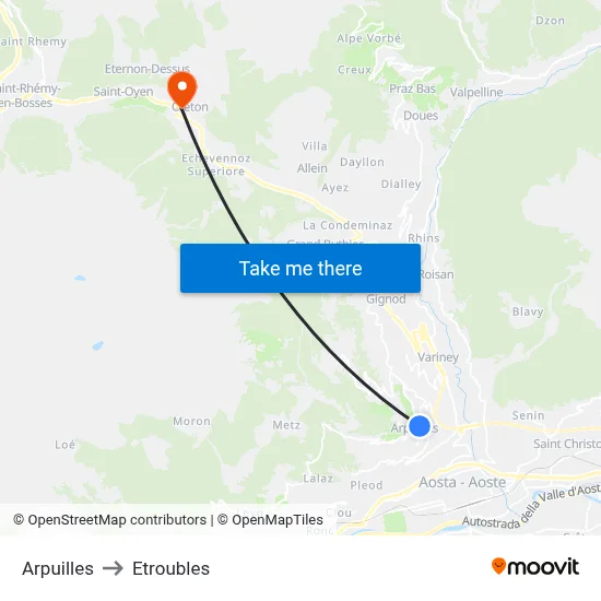 Arpuilles to Etroubles map