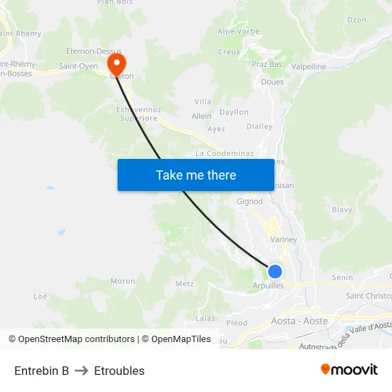 Entrebin B to Etroubles map