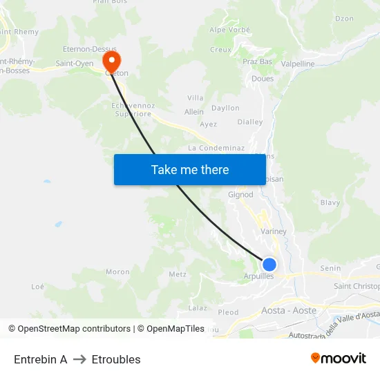 Entrebin A to Etroubles map