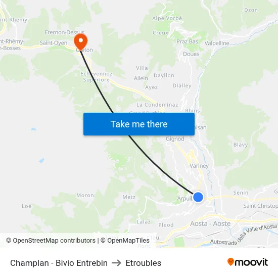 Champlan - Entrebin Junction to Etroubles map