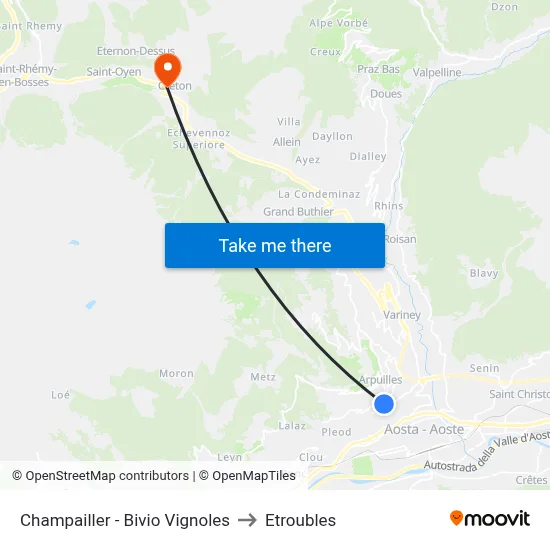 Champailler - Vignoles Junction to Etroubles map