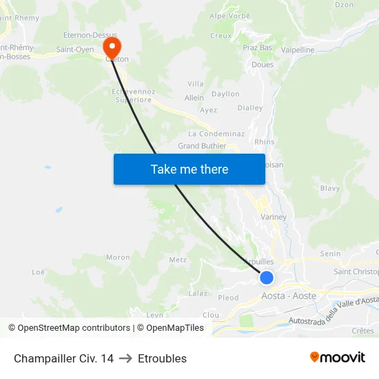 Champailler Civ. 14 to Etroubles map