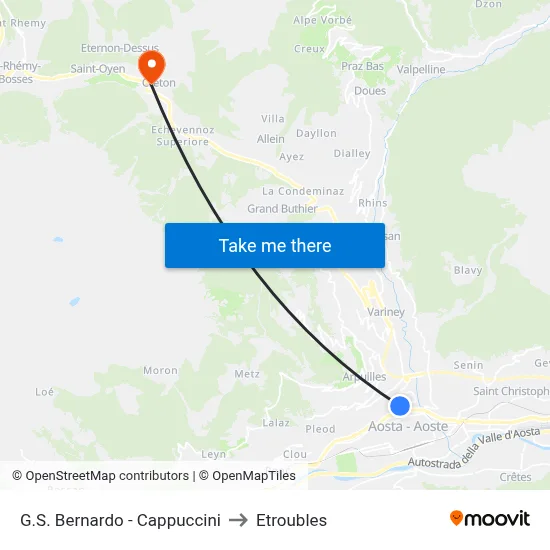St. Bernard - Capuchins to Etroubles map