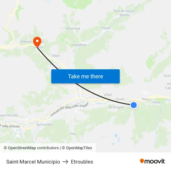 Saint-Marcel Town Hall to Etroubles map