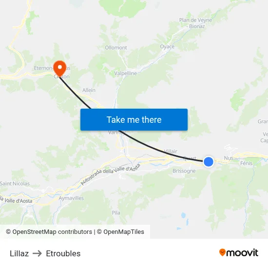 Lillaz to Etroubles map