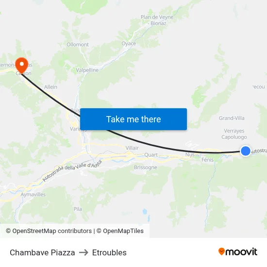 Chambave Square to Etroubles map