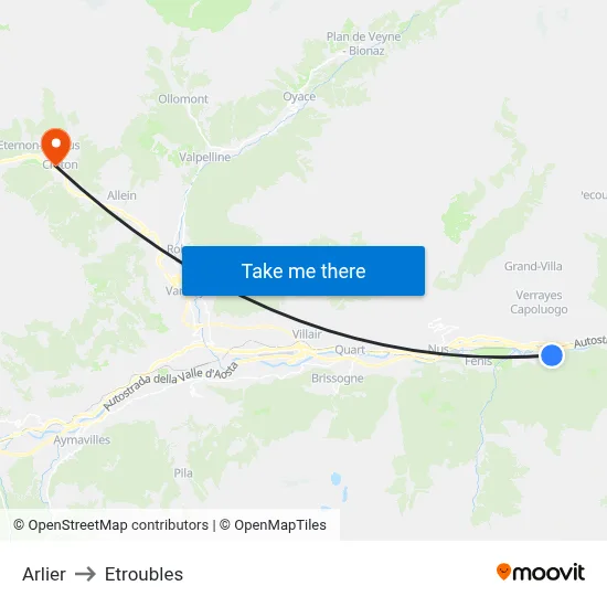 Arlier to Etroubles map