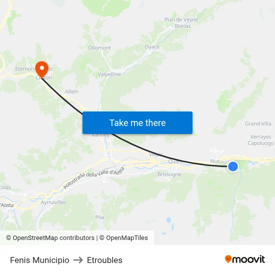 Fenis Town Hall to Etroubles map