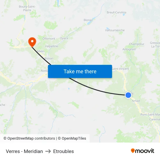 Verres - Meridian to Etroubles map
