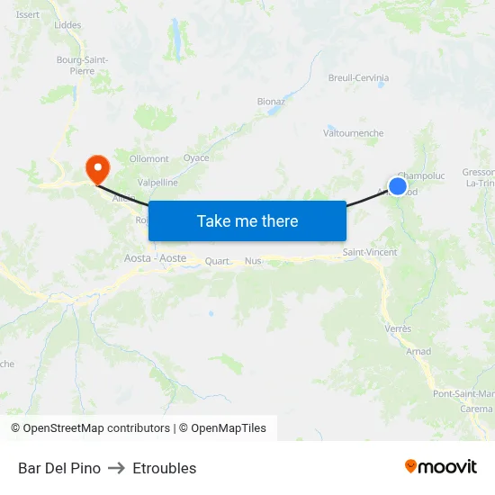 Pine Tree Bar to Etroubles map