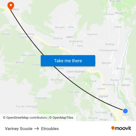 Variney Schools to Etroubles map