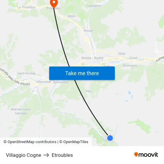 Villaggio Cogne to Etroubles map