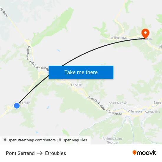 Pont Serrand to Etroubles map
