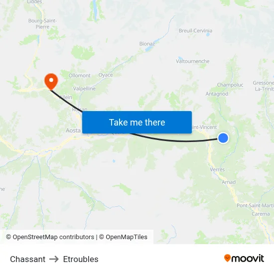 Chassant to Etroubles map