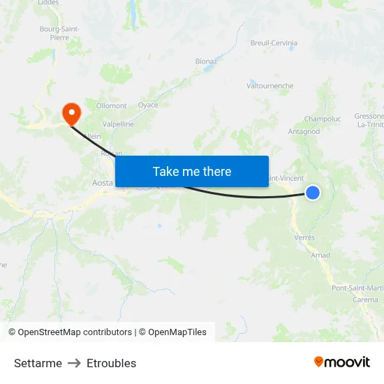 Settarme to Etroubles map