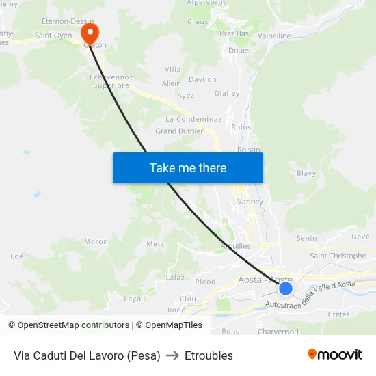 Workers Memorial Road (Weighbridge) to Etroubles map