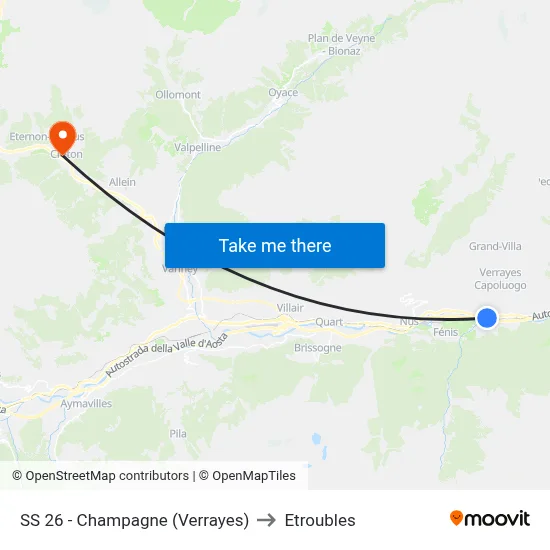 Highway 26 - Champagne (Verrayes) to Etroubles map