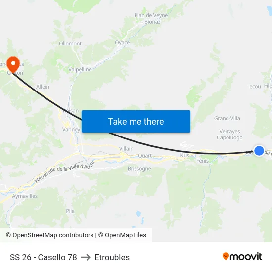 Highway 26 - Toll Gate 78 to Etroubles map