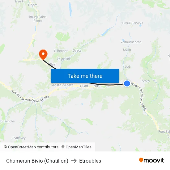 Chameran Junction (Chatillon) to Etroubles map