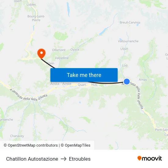 Chatillon Bus Station to Etroubles map