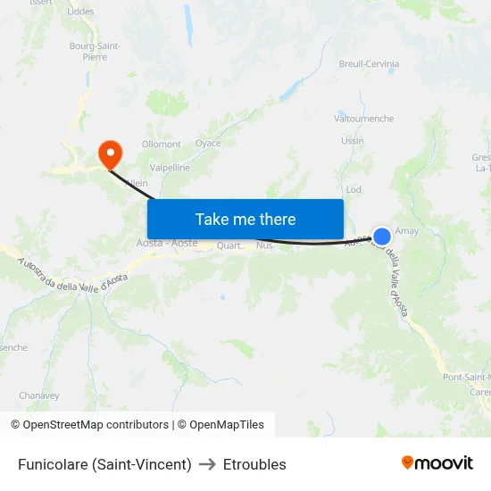 Funicular (Saint-Vincent) to Etroubles map