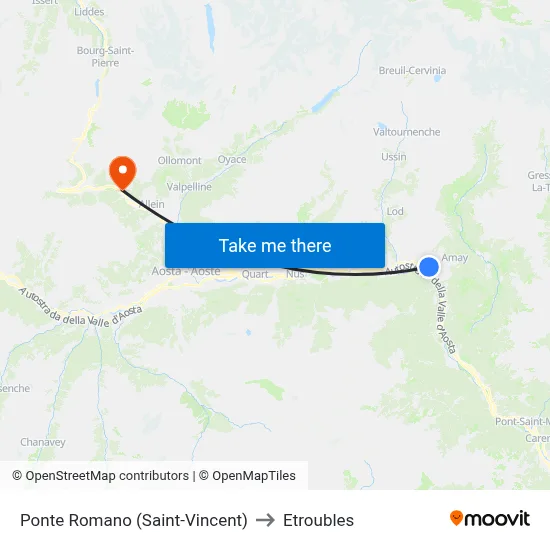 Roman Bridge (Saint-Vincent) to Etroubles map