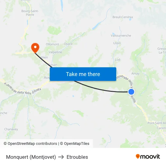 Monquert (Montjovet) to Etroubles map